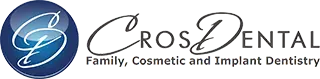 A green banner with the words ” cross ” written in black. Cros Dental